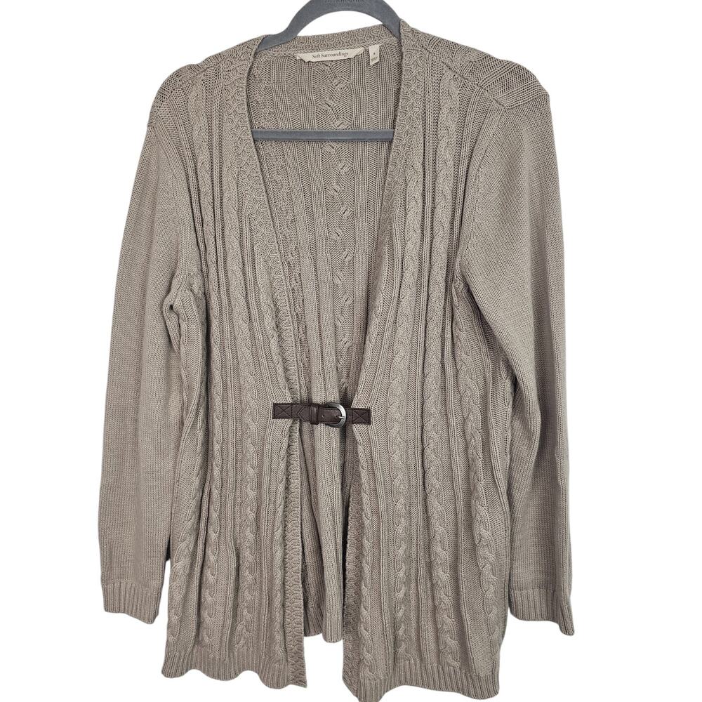Soft Surroundings Wool Cardigan Sweater Cable Knit Rustic Cottage Size S Country